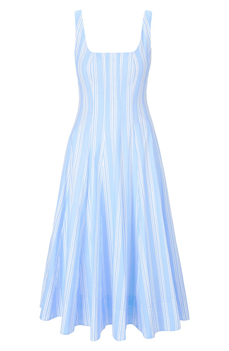 STAUD Wells Pinstripe A-Line Midi Dress, Alternate, color, Ventura Stripe