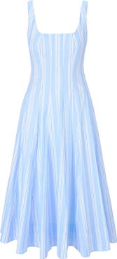 STAUD Wells Pinstripe A-Line Midi Dress