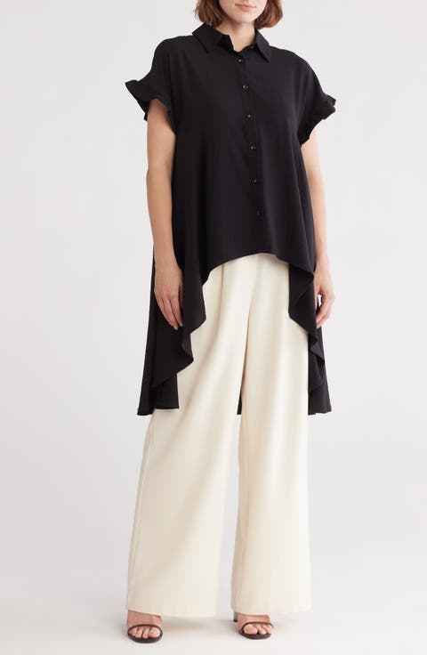 Ruffle High-Low Button-Up Shirt