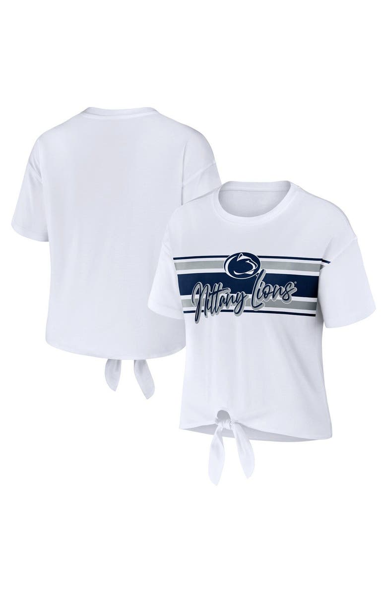 WEAR by Erin Andrews Women's WEAR by Erin Andrews White Penn State Nittany Lions Striped Front Knot Cropped T-Shirt, Main, color, White