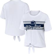 WEAR by Erin Andrews Women's WEAR by Erin Andrews White Penn State Nittany Lions Striped Front Knot Cropped T-Shirt