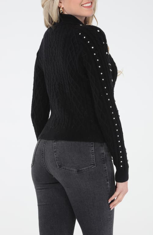 Rain And Rose Collar Beaded Cardigan In Black