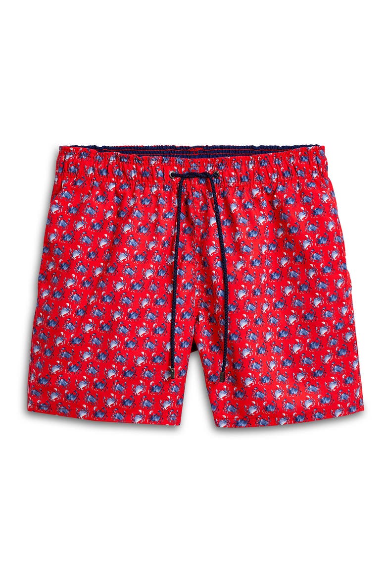 Crab Print Swim Trunks, Alternate, color, RUBY