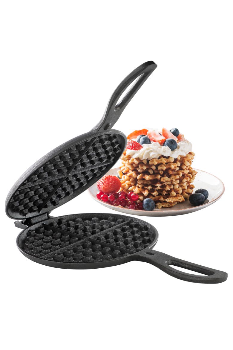 6.7 Inch Round Cast Iron Pie Iron Outdoor/Camping Cookware with Long Handle, Main, color, Black