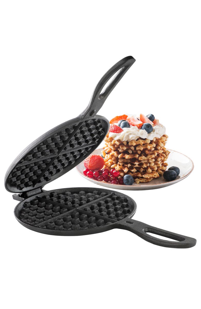 Megachef 6.7 Inch Round Cast Iron Pie Iron Outdoor/Camping Cookware with Long Handle, Main, color, Black