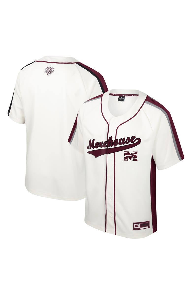 COLOSSEUM Men's Colosseum Cream Morehouse Maroon Tigers Ruth Button-Up Baseball Jersey, Main, color, 