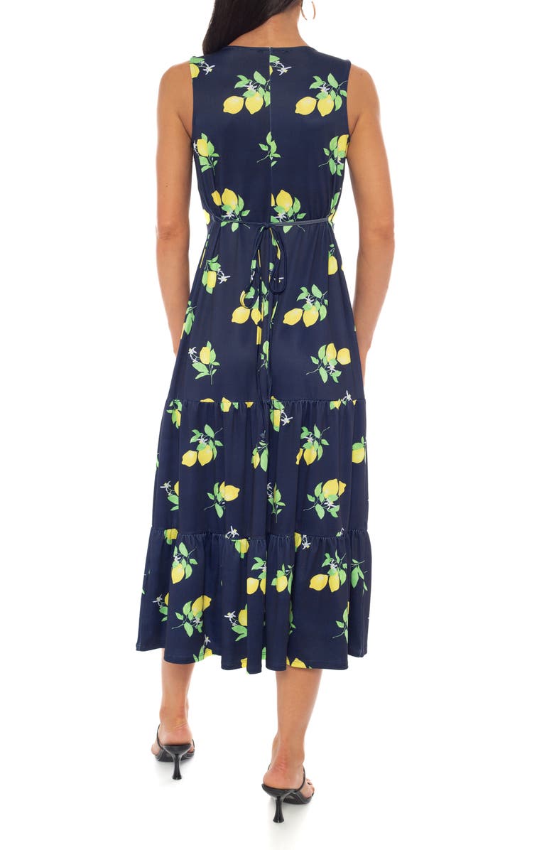 TASH AND SOPHIE Lemon Print Midi Dress, Alternate, color, Navy Yellow