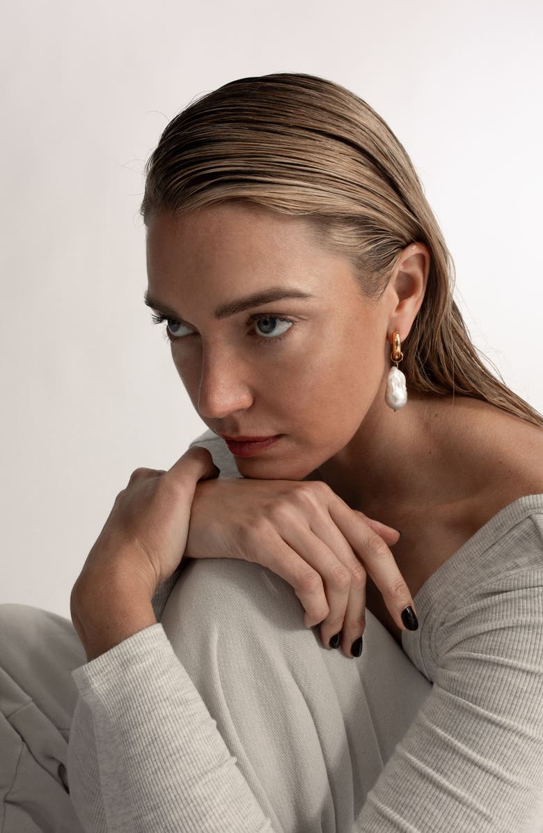 st. Moran Capri Freshwater Pearl Huggie Earrings, Alternate, color, White