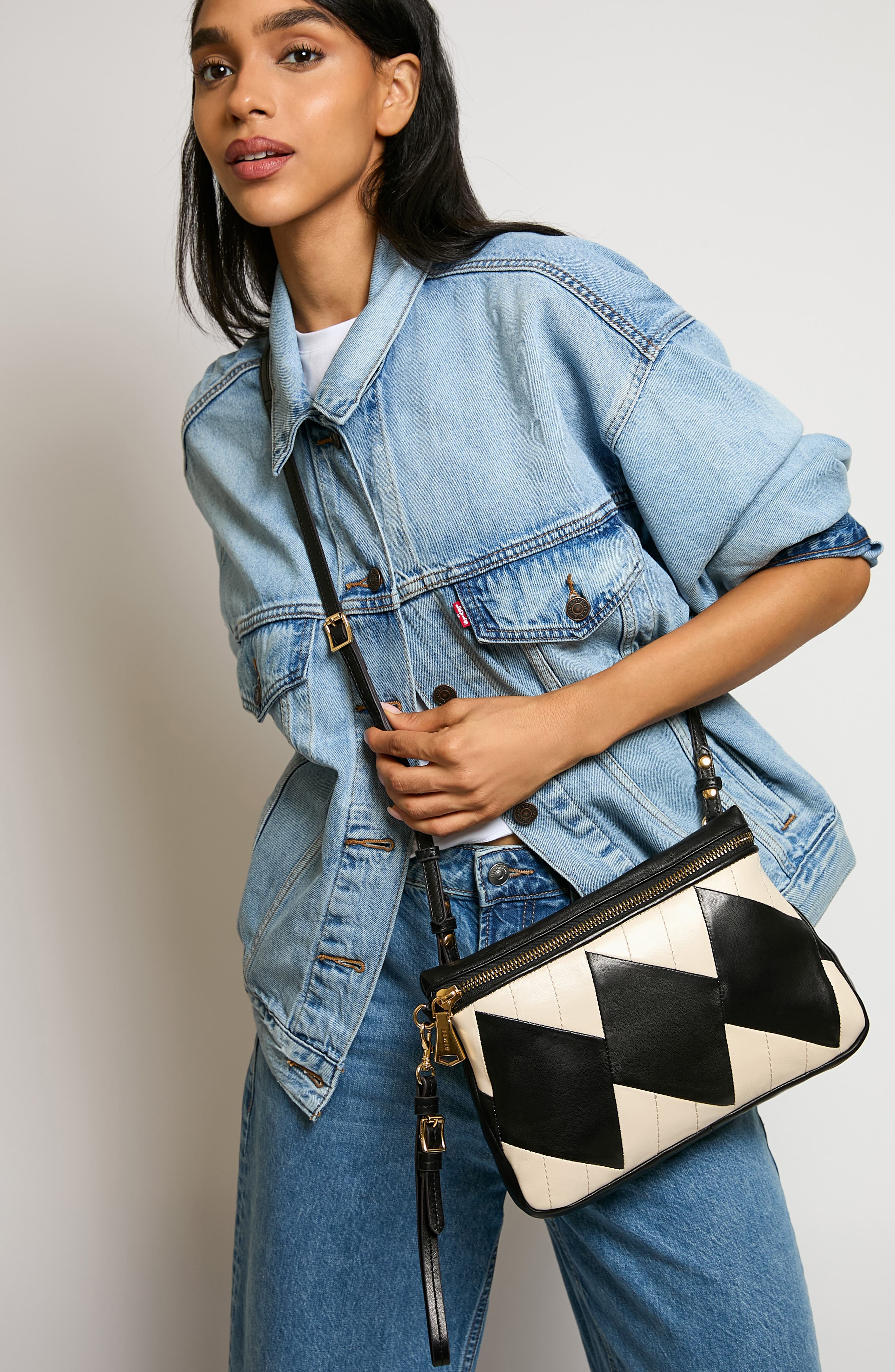 AIMEE Gramercy Novelty Leather Crossbody Bag, Alternate, color, Black White Diamond