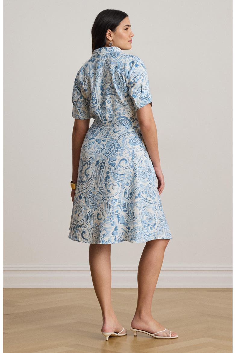 Paisley Print Linen Shirtdress, Alternate, color, WHITE/ BLUE