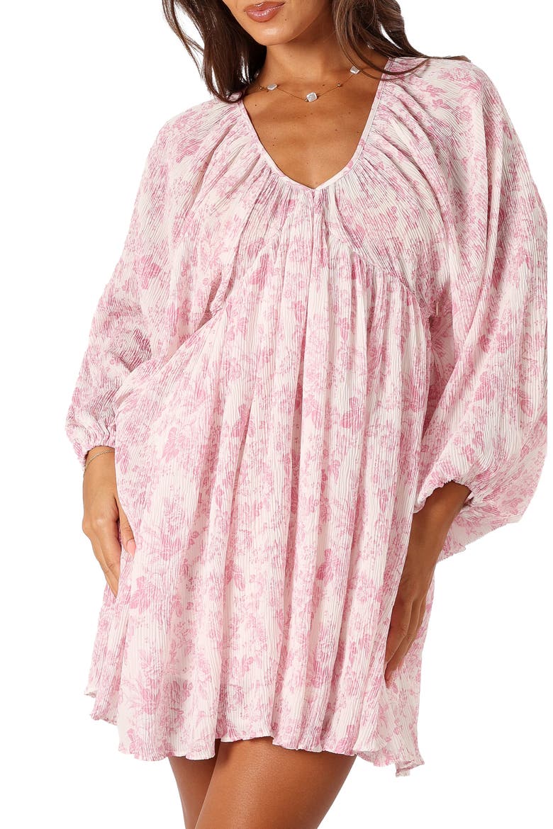 Paris Floral Textured Long Sleeve Minidress, Alternate, color, PINK
