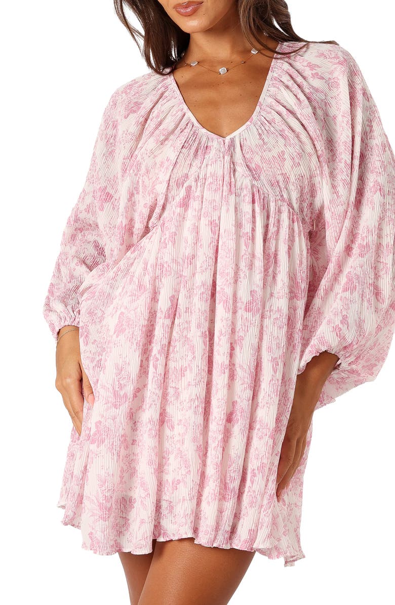 Petal & Pup Paris Floral Textured Long Sleeve Minidress, Alternate, color, Pink