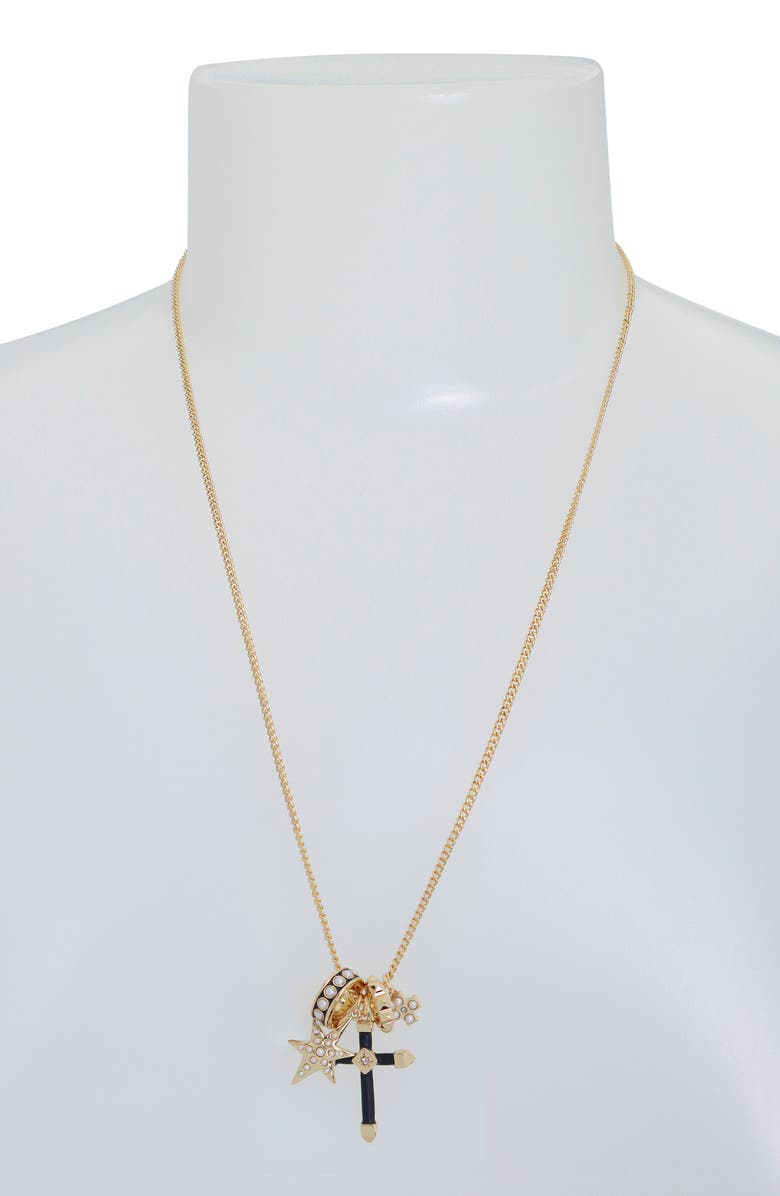 AllSaints Resin Faux Pearl Charm Cluster Pendant Necklace, Alternate, color, Gold