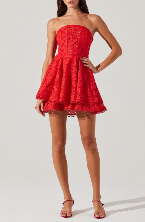 Astr The Label Deasia Eyelet Embroidery Strapless Minidress In Red