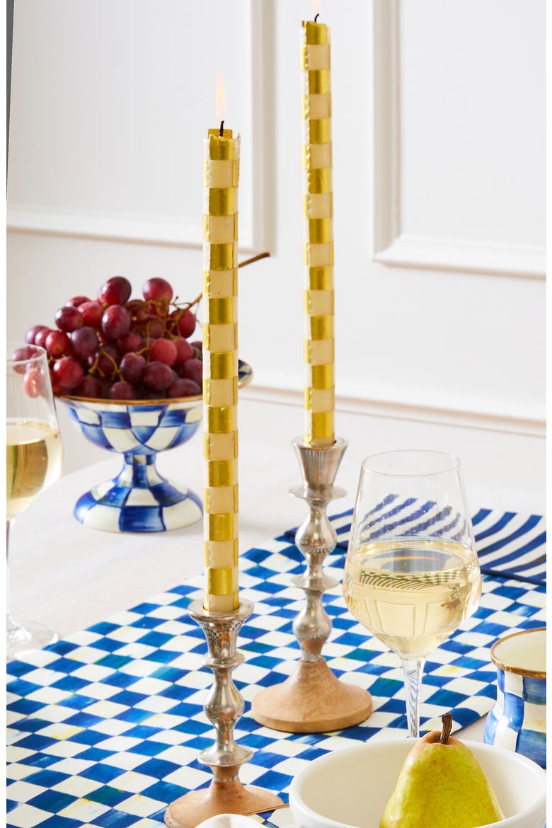 Set of 2 Gold Check Dinner Candles, Alternate, color, GOLD/ IVORY