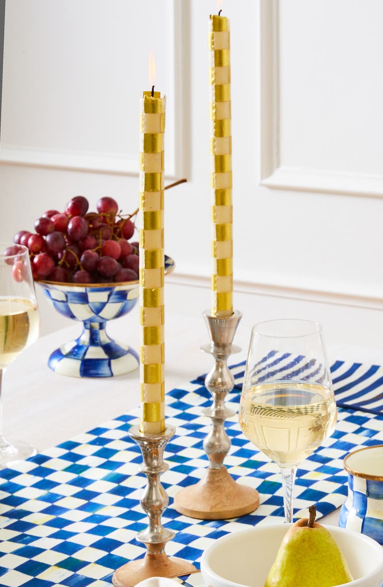 MACKENZIE CHILDS Set of 2 Gold Check Dinner Candles, Alternate, color, Gold/ Ivory