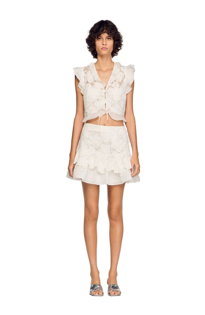 SANDRO Short guipure skirt, Main, color, White