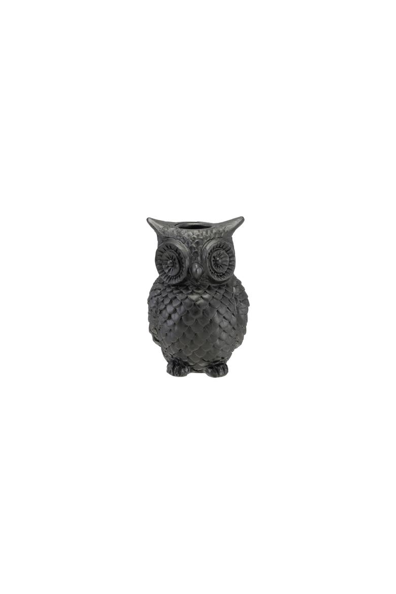 Carved Stone Owl Taper Holder, Main, color, Black