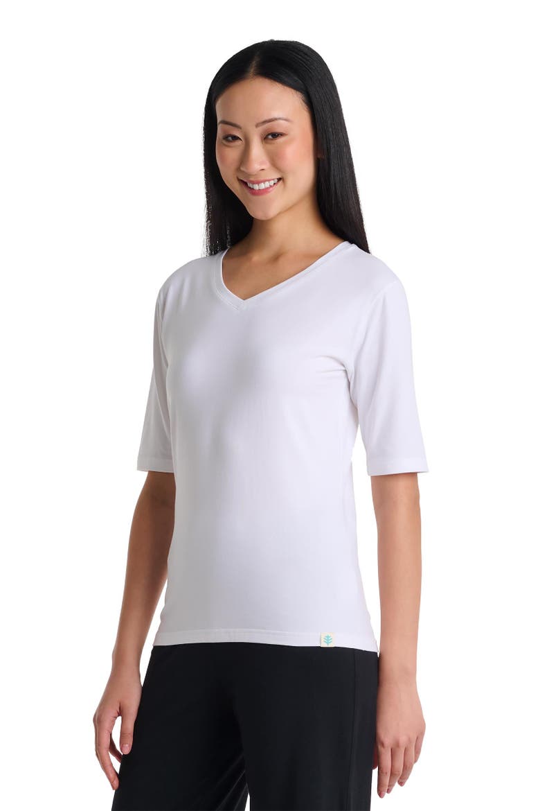 Women's Morada Fitted V-Neck Short Sleeve T-Shirt, UPF 50+ Sun Protection, Alternate, color, White