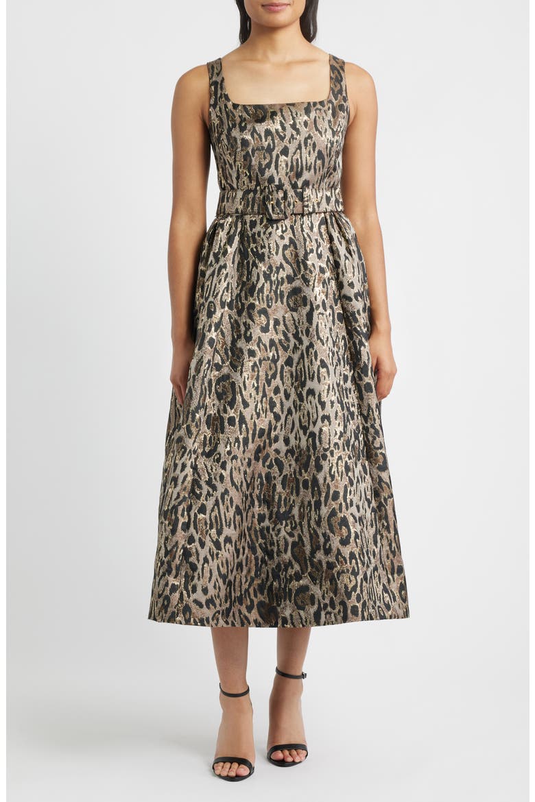 Jacquard Sleeveless Gown, Main, color, BLACK/ BEIGE MULTI