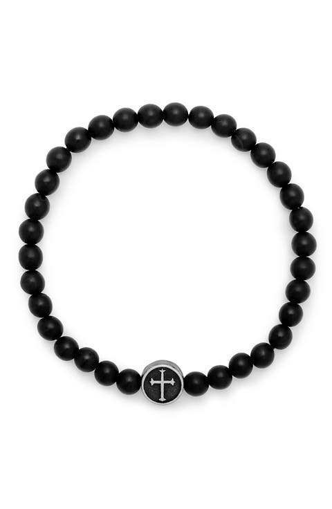 Men's Black Agate Bead Bracelet