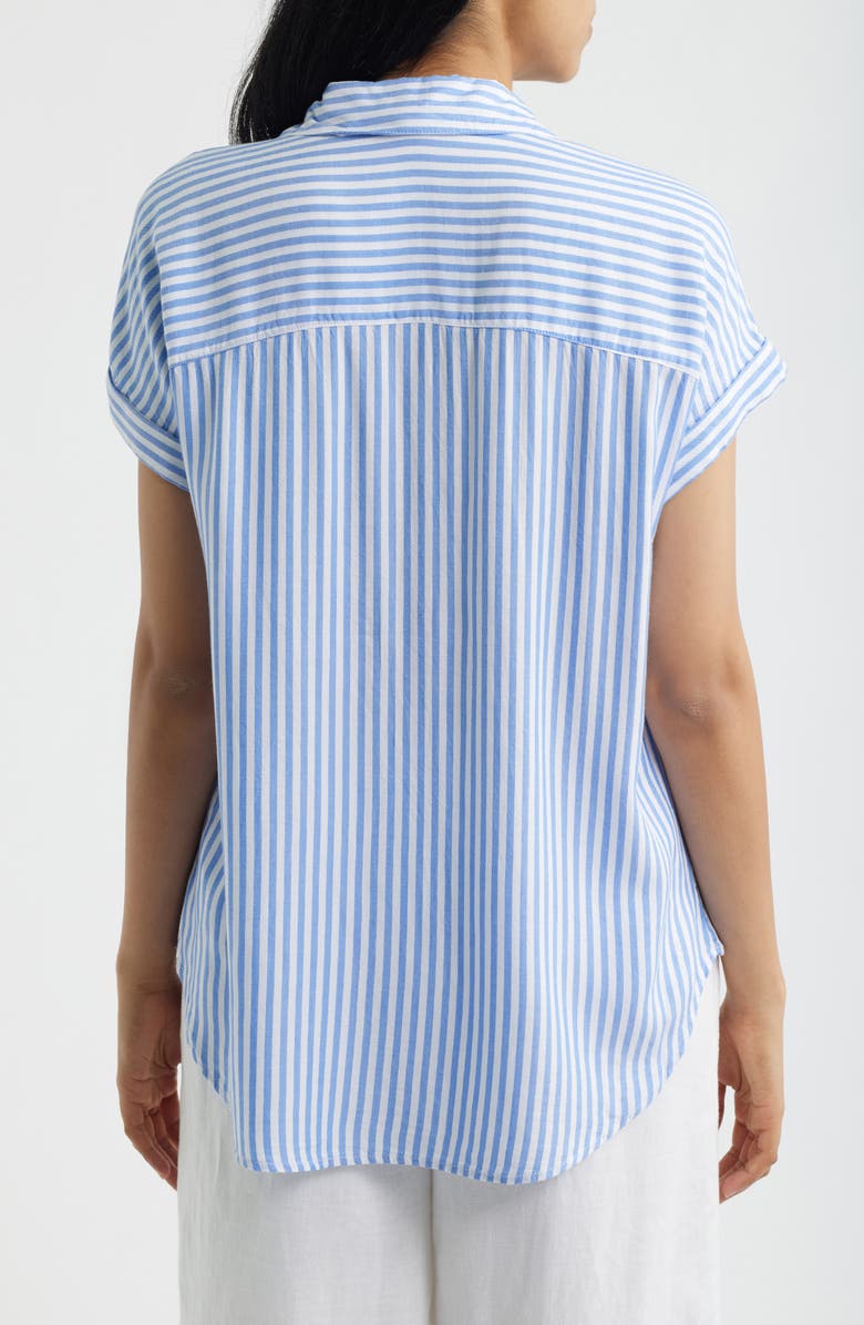 beachlunchlounge Kenzie Stripe Short Sleeve Button-Up Shirt, Alternate, color, Blue Ice