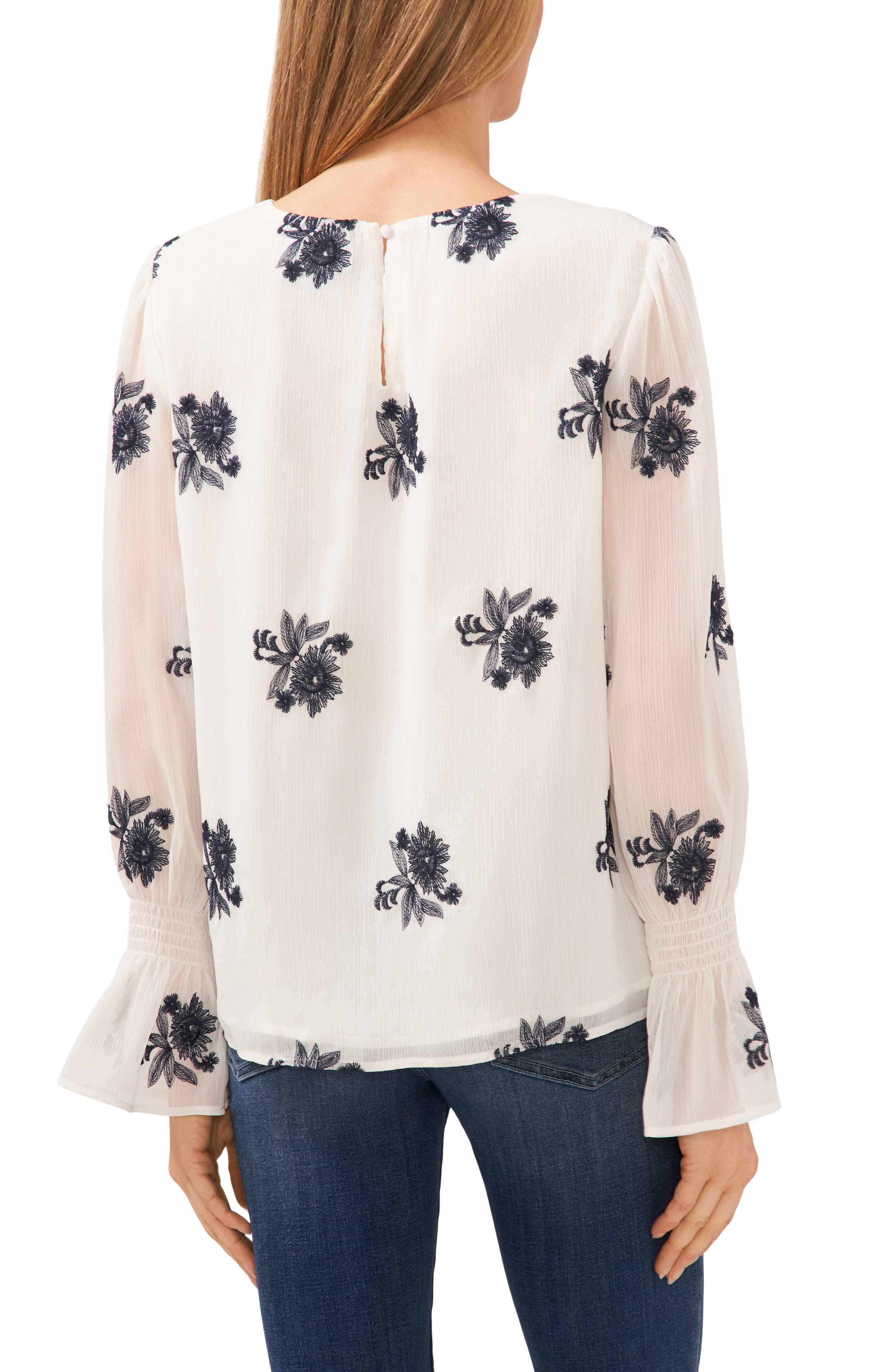 Floral Embroidered Ruffle Cuff Georgette Top - image 4