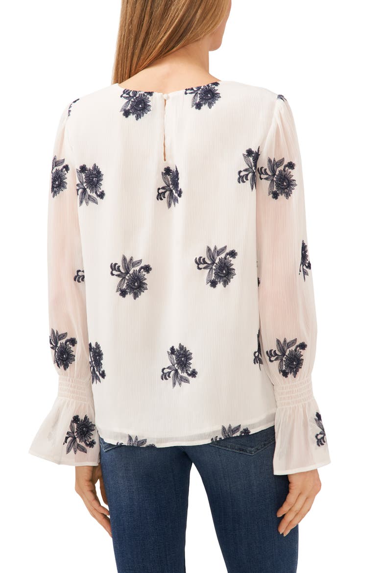 Floral Embroidered Ruffle Cuff Georgette Top, Alternate, color, NEW IVORY