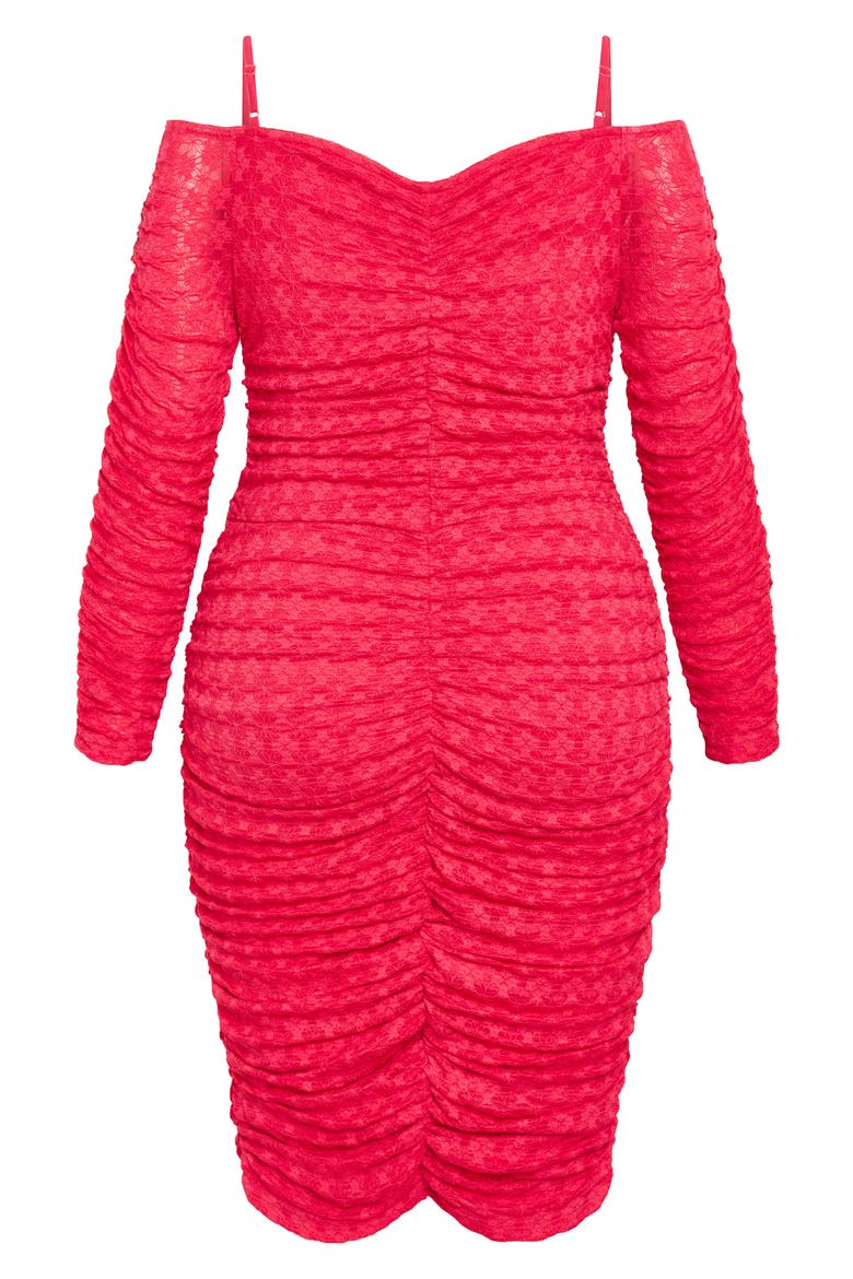 Esmerelda Ruched Cold Shoulder Long Sleeve Cocktail Minidress, Alternate, color, POP PINK