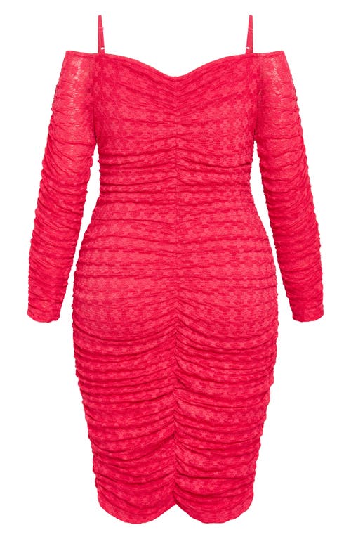 City Chic Esmerelda Ruched Cold Shoulder Long Sleeve Cocktail Minidress In Pink