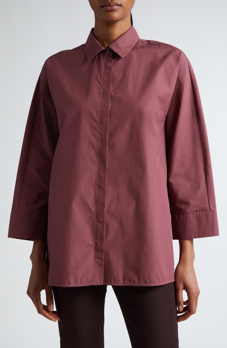 Max Mara Delfina Cotton Button-Up Shirt, Main, color, 