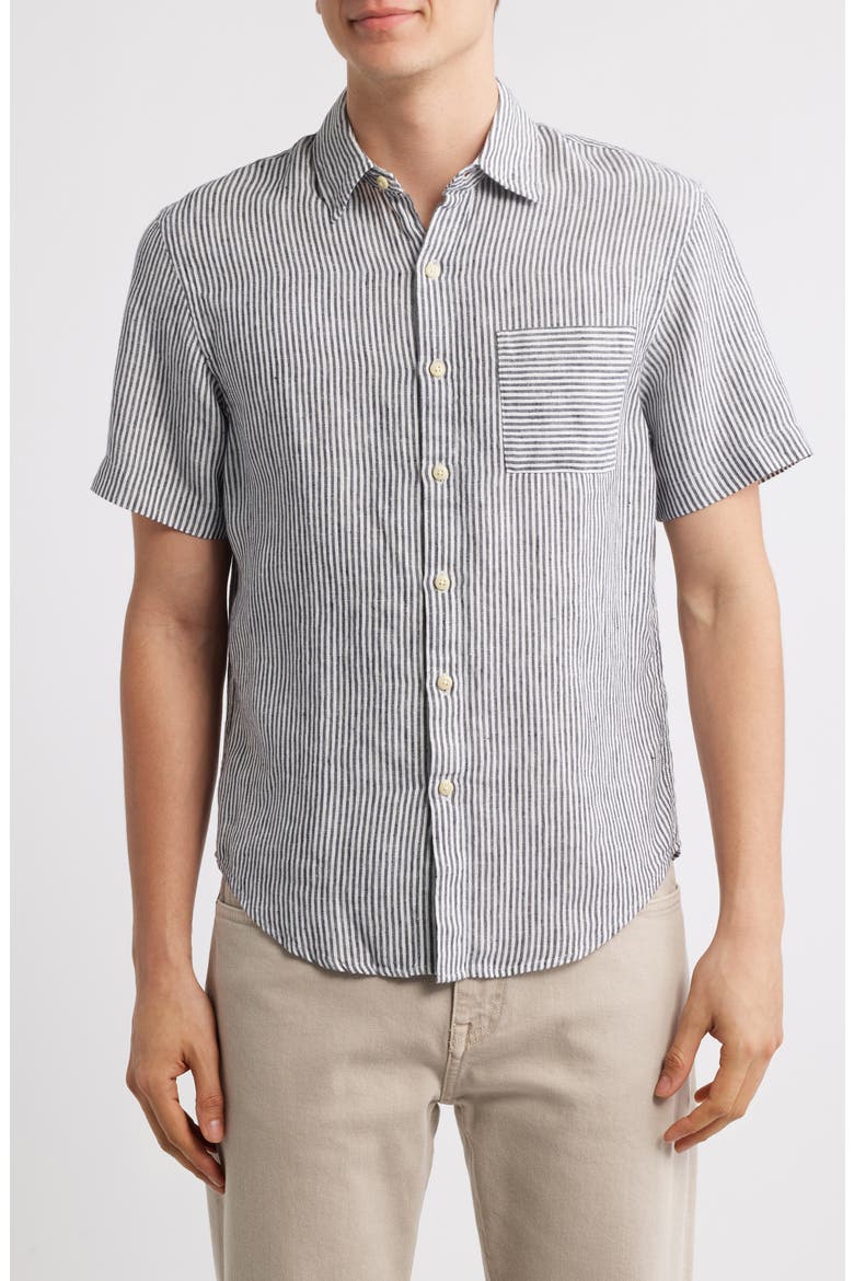 Ola Linen Short Sleeve Button-Up Shirt, Main, color, LINES