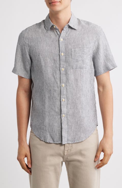 シャツ HUECLOSET Stripe Linen Short Sleeve Shirt AW5059s.jpg