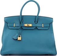 Pre-Owned Hermes Birkin Handbag Blue Togo with Gold Hardware 35
