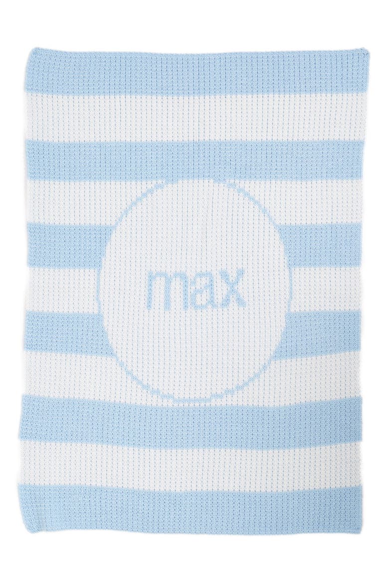 Modern Stripe Personalized Stroller Blanket, Main, color, WHITE/ PALE BLUE