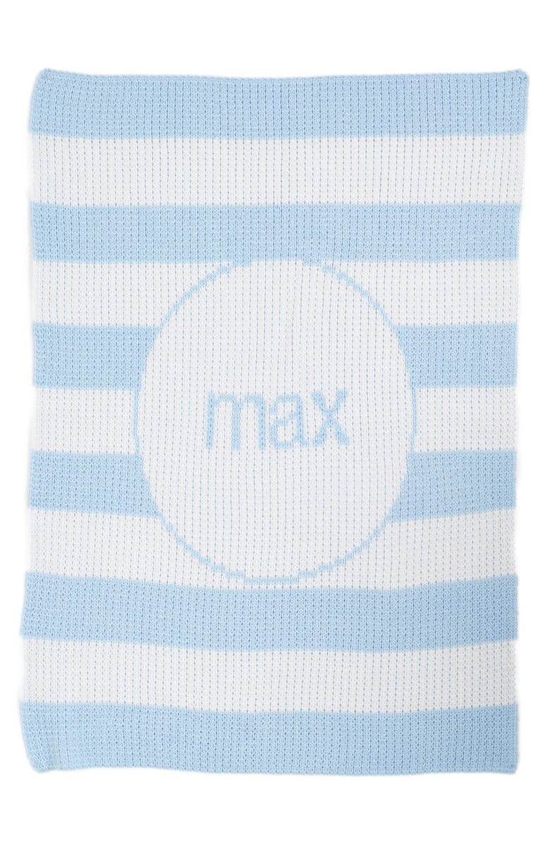 Butterscotch Blankees Modern Stripe Personalized Stroller Blanket, Main, color, White/ Pale Blue
