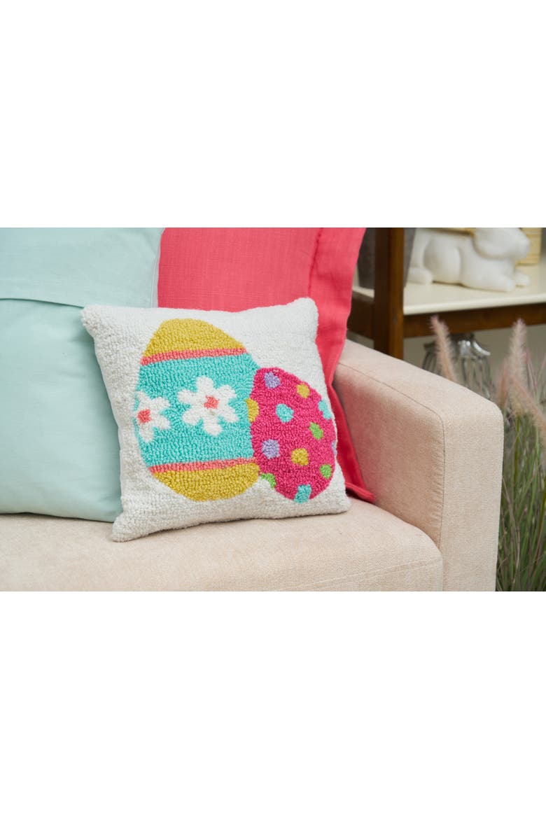 Easter Eggs White Mini Hooked Accent Pillow 12" x 12", Alternate, color, White