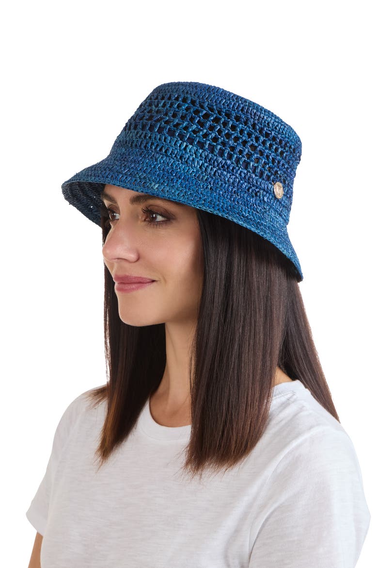 Straw Crochet Bucket Hat, Alternate, color, BLUE