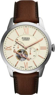 Fossil Townsman Automatic Leather Strap Watch, 44mm
