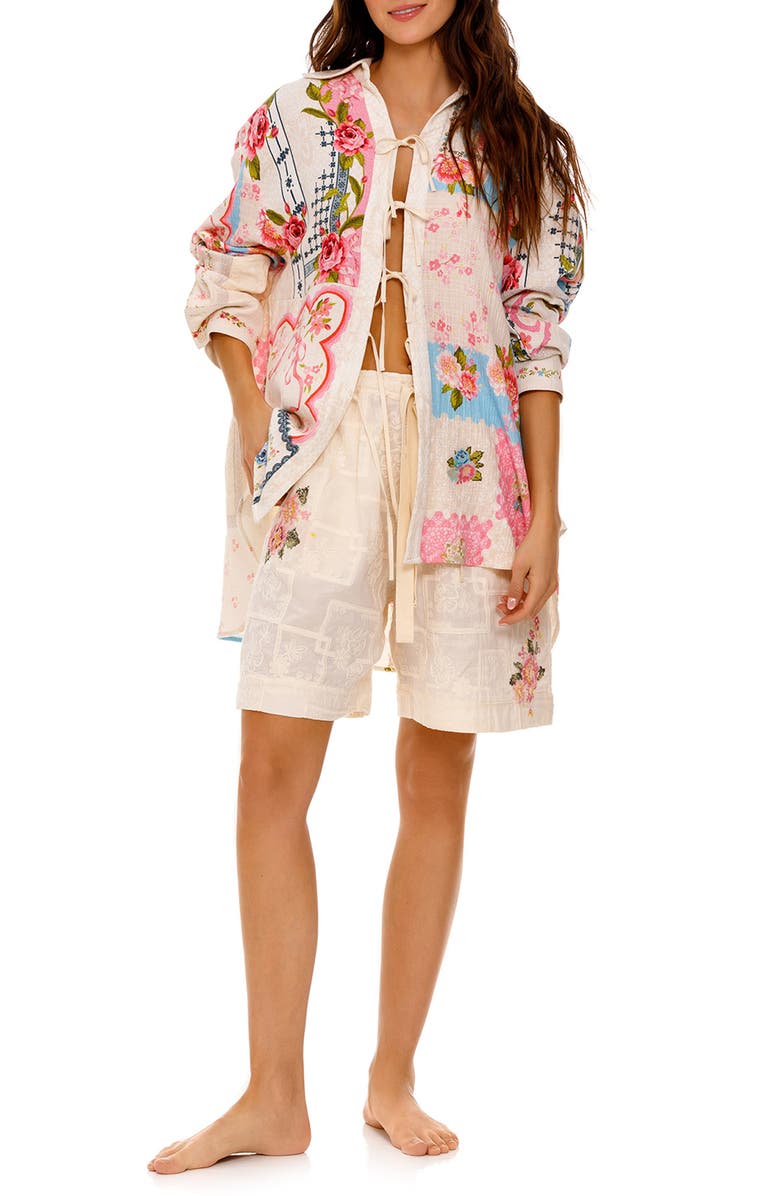 Agua Bendita Swan Meraki Long Sleeve Stretch Cotton Cover-Up Tunic, Main, color, 