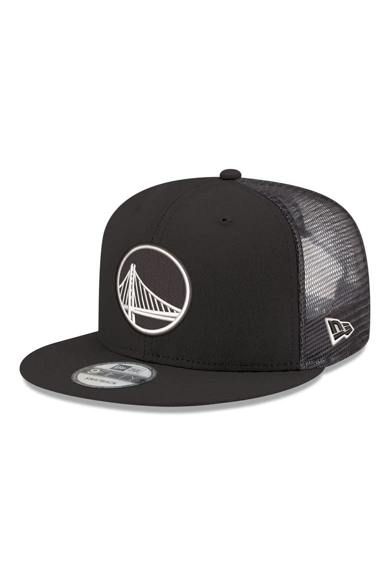 Men's New Era Black Golden State Warriors Core Logo Meshback 9FIFTY Snapback Hat, Main, color, Black