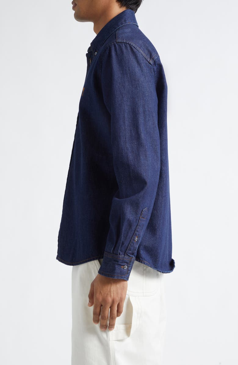 AMI PARIS Ami de Coeur Denim Button-Down Shirt, Alternate, color, Indigo