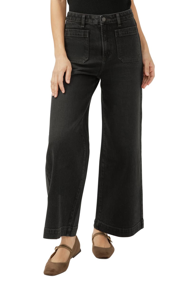Silver Jeans Co. Patch Pocket High Waist Ankle Wide Leg Jeans, Main, color, Ebony
