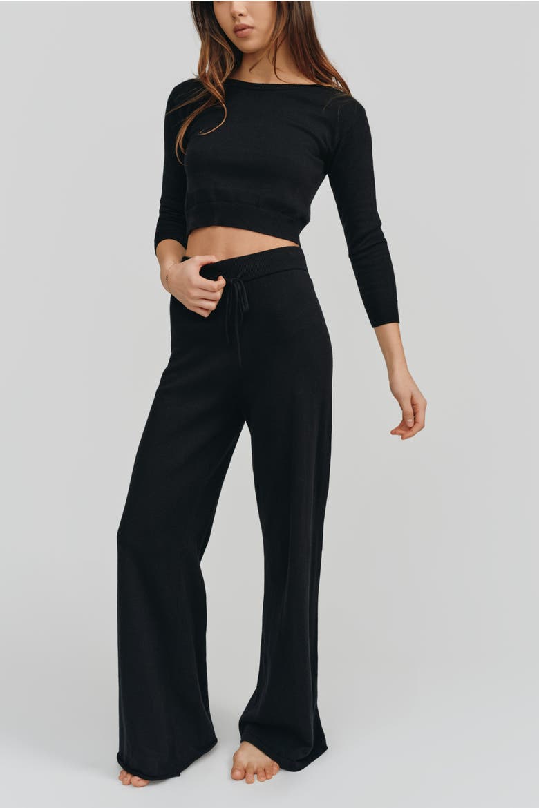 Astrid Long Sleeve Crop Sweater, Alternate, color, Black