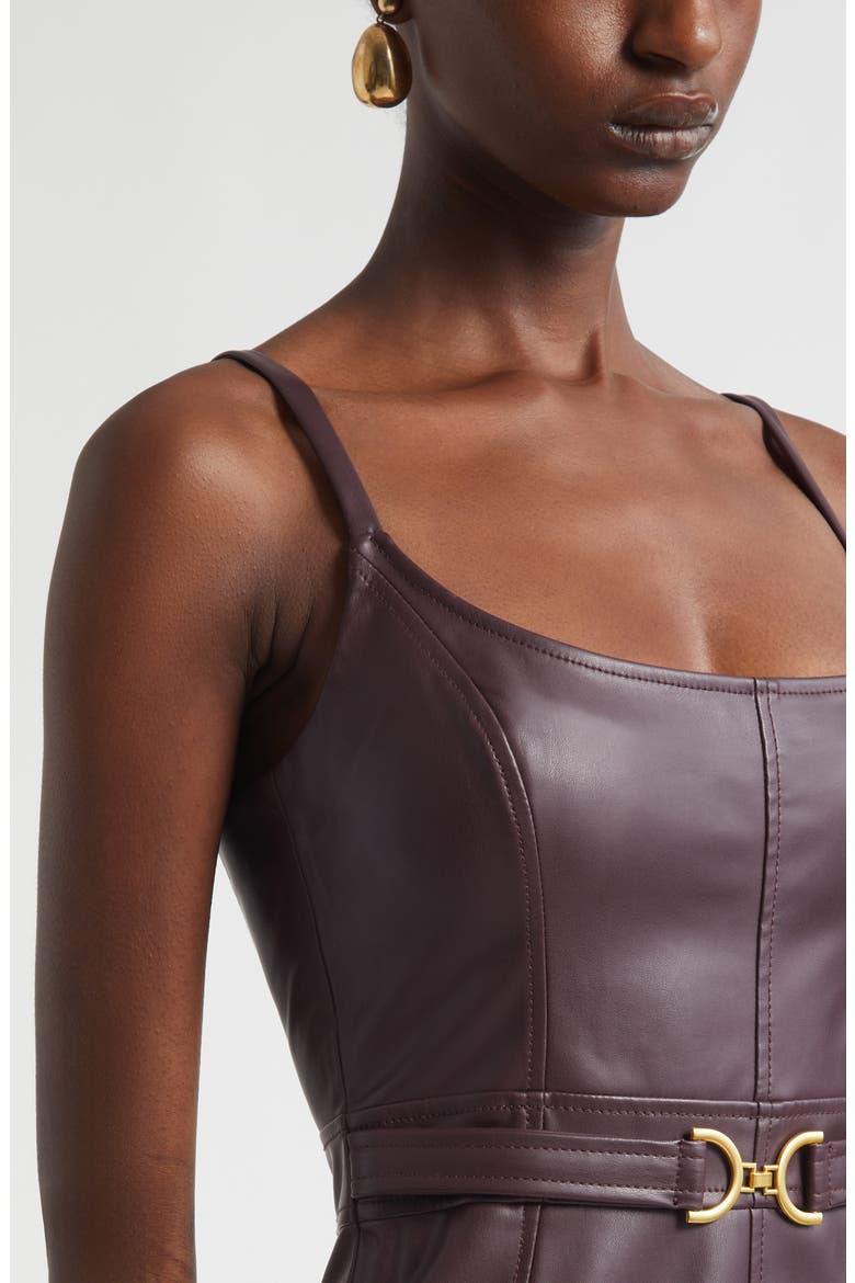 Halia Belted Faux Leather Midi Dress, Alternate, color, DARK MALBEC