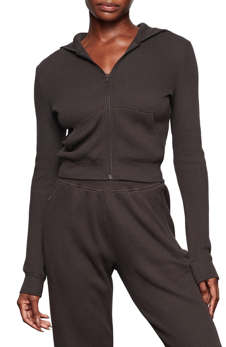 SKIMS Crop Waffle Zip Hoodie, Main, color, 