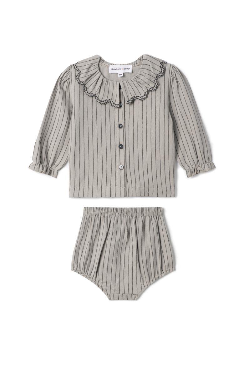 Charlotte & George Woven Striped Cotton Long Sleeve Top and Bottom Set, Main, color, Grey