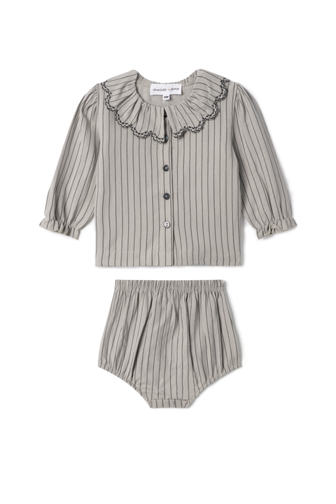 Woven Striped Cotton Long Sleeve Top and Bottom Set (Baby)