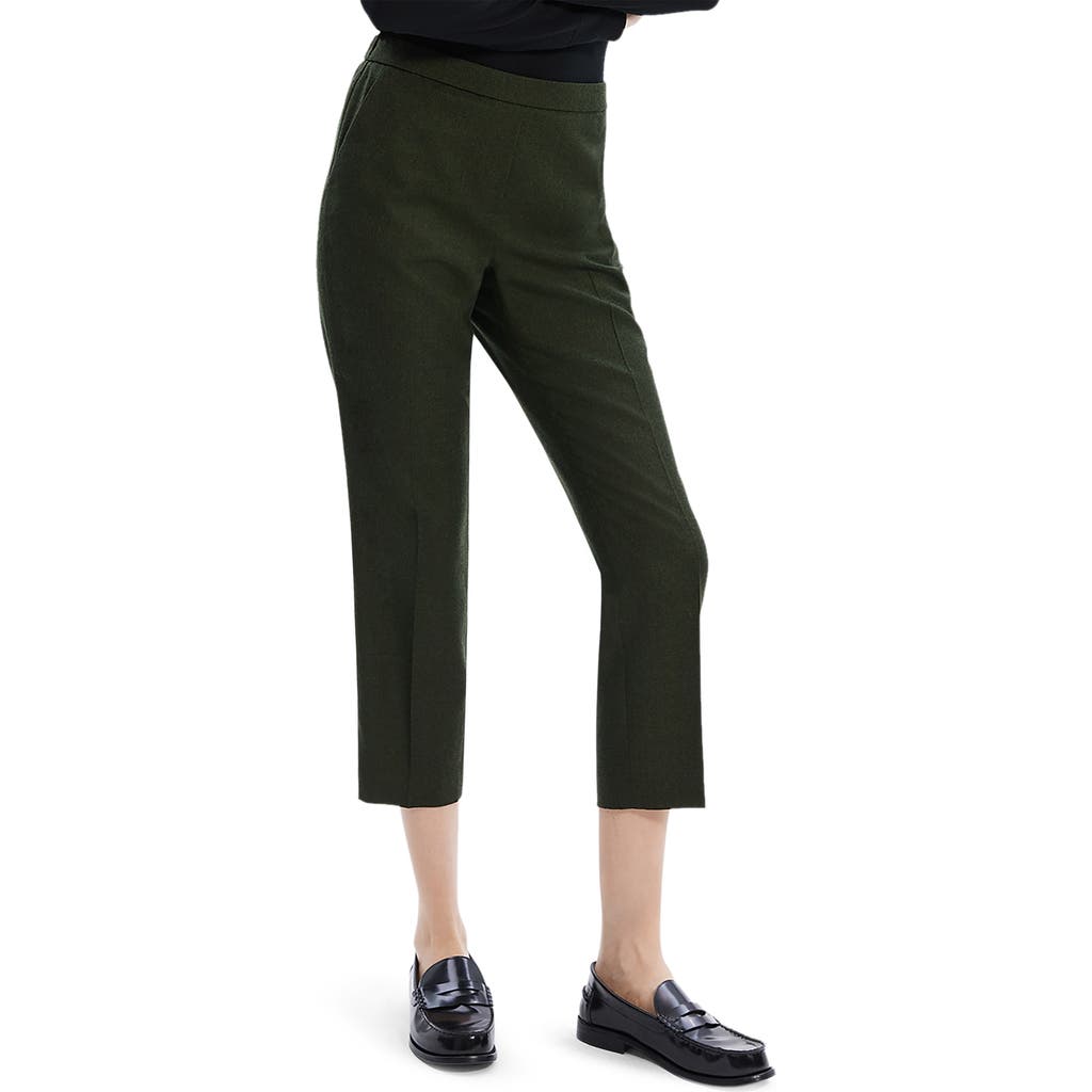 Theory Trecca Virgin Wool Pull-on Pants In Hunter Green Melange