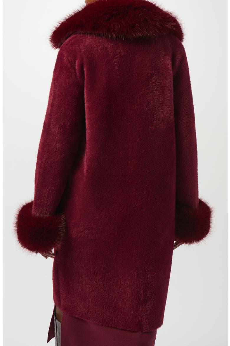 Faux Fur Trim Knit Coat, Alternate, color, MERLOT